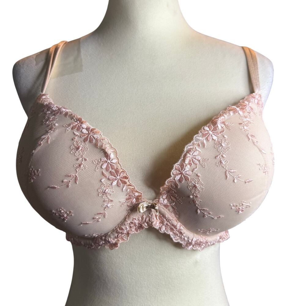 Ambrielle Blush Pink Lace Underwire Bra, Floral Mesh, Size 38D, NWOT